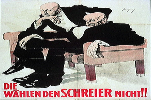 Ein deutscher Propagandaplakat für die NSDAP mit zwei Männern auf einem Sofa.