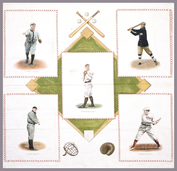 Gruppe von Baseballspielern auf einem Feld mit Schlägern, mit einem Ball und Netz unten.