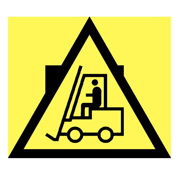 Warnschild mit einer Gabelstapler-Illustration, das den Bereich als gabelstaplerfreie Zone anzeigt, vor einem weißen Hintergrund.