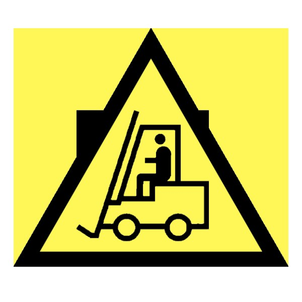 Warnschild mit einer Gabelstapler-Illustration, das den Bereich als gabelstaplerfreie Zone anzeigt, vor einem weißen Hintergrund.