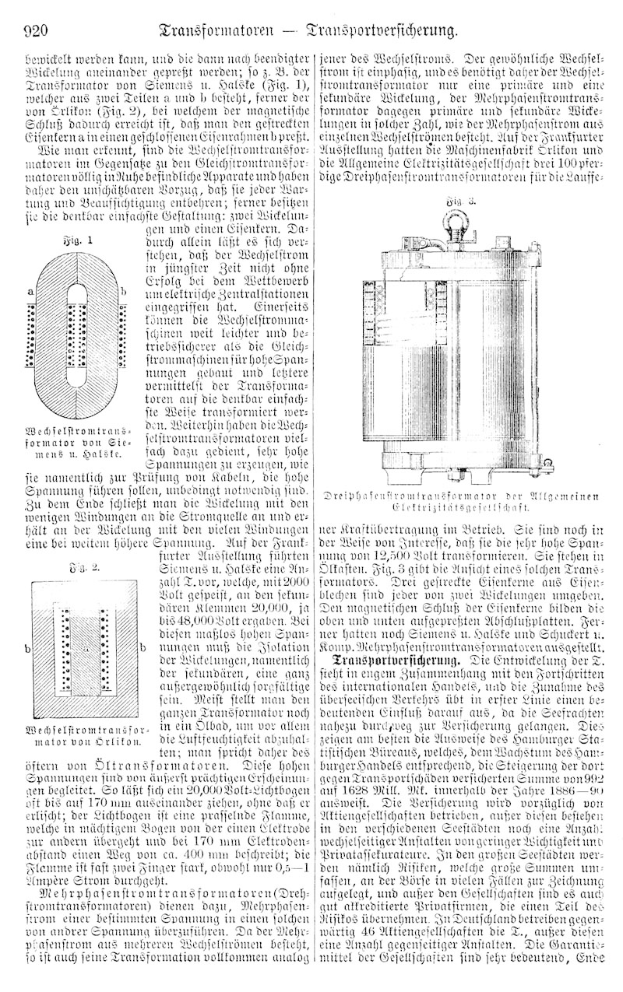 Ausführliche technische Zeichnung eines Transformators aus dem deutschen Patent 9290, zeigt Komponenten wie den Motor, Drähte und andere Teile.
