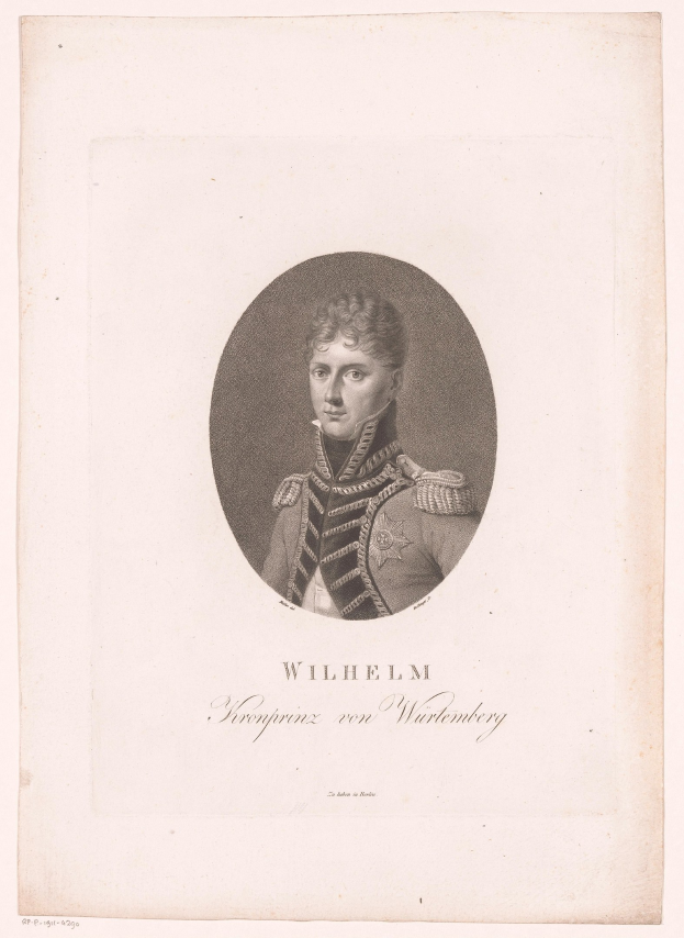 Schwarzes und weißes Porträt von Wilhelm II., Kaiser von Deutschland, in Militäruniform mit Text unten.
