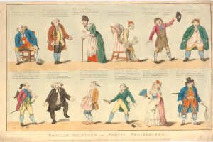 Zeitung mit gedruckten Bildern von Menschen und handgeschriebenem Text, repräsentiert öffentliche Meinungen zu Verfahren.