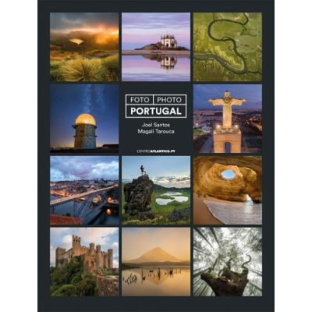 Collage-Poster von Portugal mit Fotos von Sehenswürdigkeiten, Natur und Text über Attraktionen.