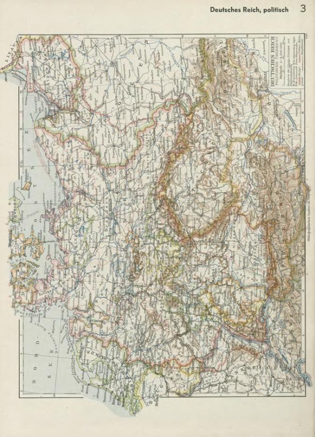 Eine Karte von Deutschland aus dem 19. Jahrhundert, die historische politische Grenzen zeigt, auf altem Papier mit Text oben und unten gedruckt.