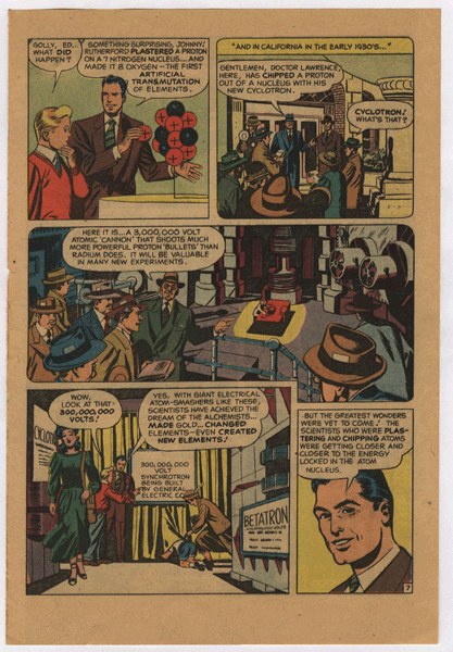 Eine Comicseite mit einem Mann in einem blauen Anzug, weissem Hemd und roter Krawatte mit einem ernsten Gesichtsausdruck, umgeben von einer Collage aus Bildern und fetter schwarzer Schrift.