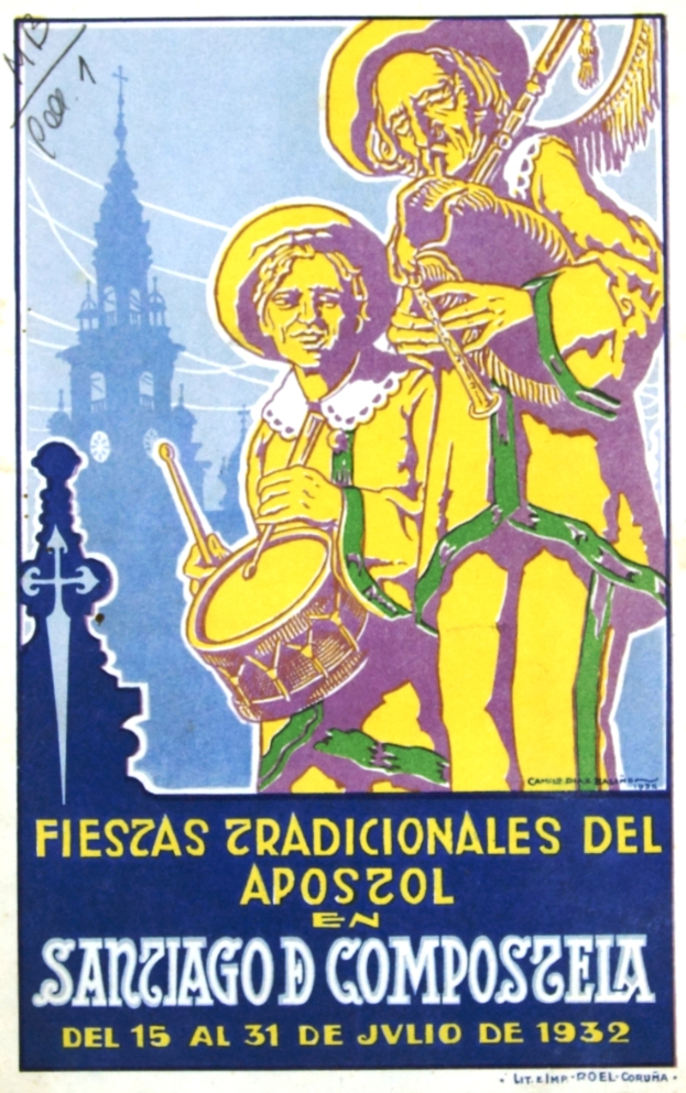 Ein Plakat, das ein Konzert in San Francisco, Kalifornien, ankündigt, mit zwei Menschen, die Musikinstrumente spielen, einem mit einer Trommel und dem anderen mit einer Flöte, zusammen mit Text, der eventuelle Informationen bereitstellt.