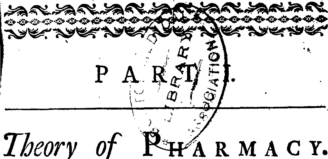 Schwarzes und weißes Stempelabbild mit 'Theorie der Pharmazie'-Text, umrahmt von einem dekorativen Rahmen.